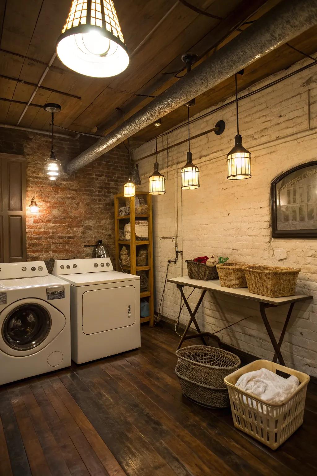 Drop lights establish a cozy, inviting ambiance.