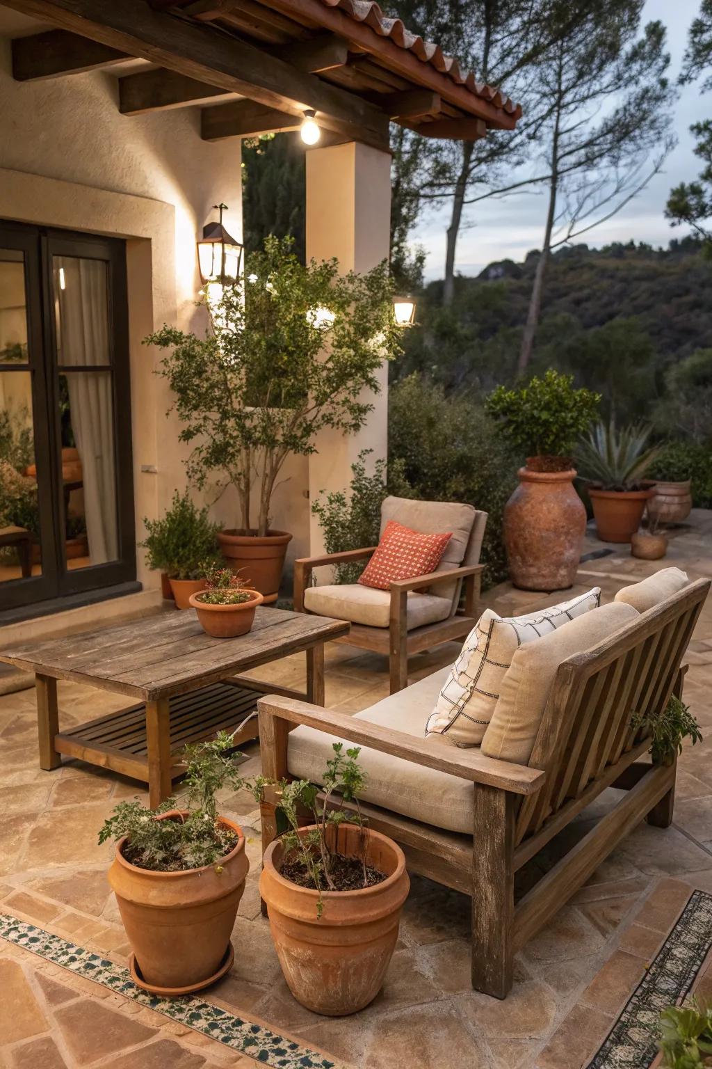 Earthy hues fashion an organic and welcoming atmosphere.