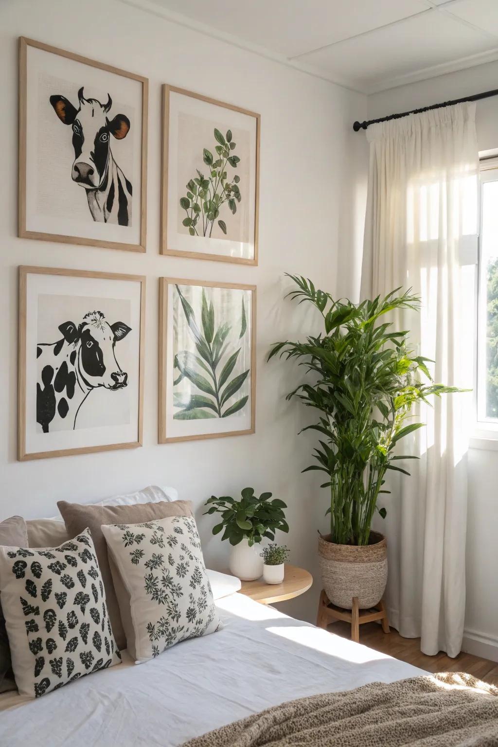 Bovine pattern artwork establishes a distinctive focal point in any space.