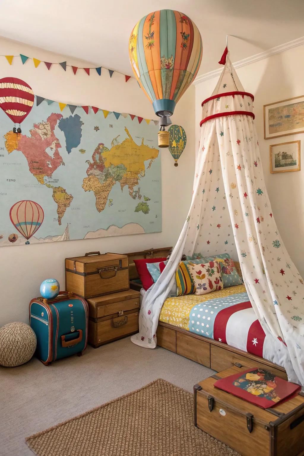 A bedroom inspired by floating lanterns and flight.