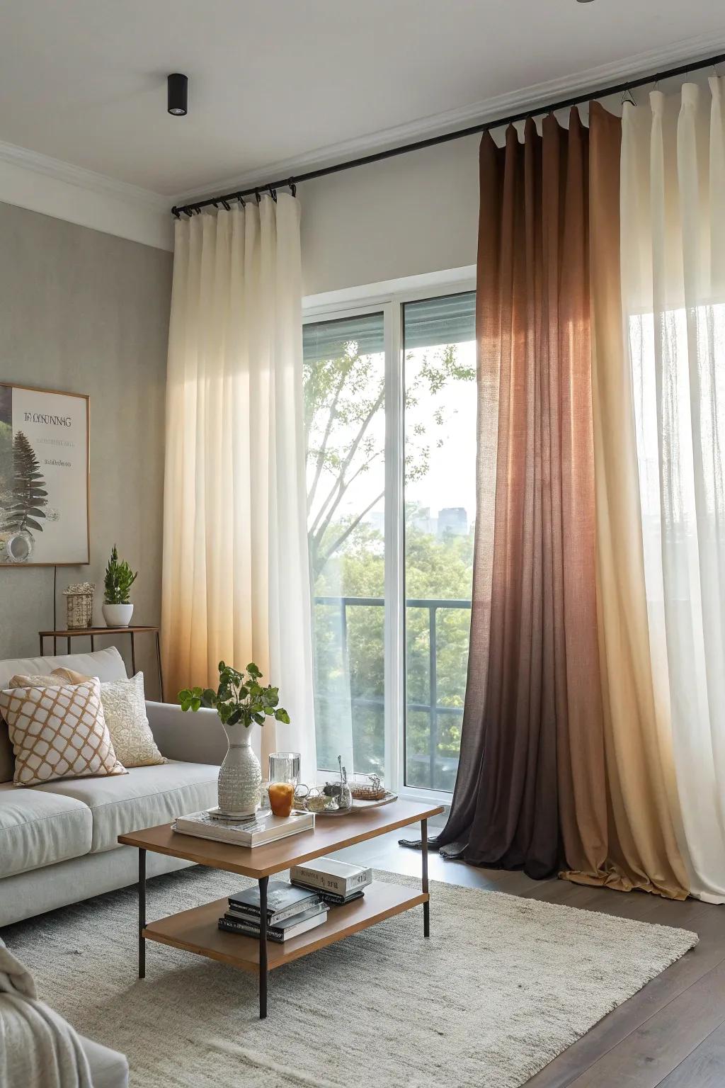 Ombre window coverings provide a fashionable and sophisticated appearance.