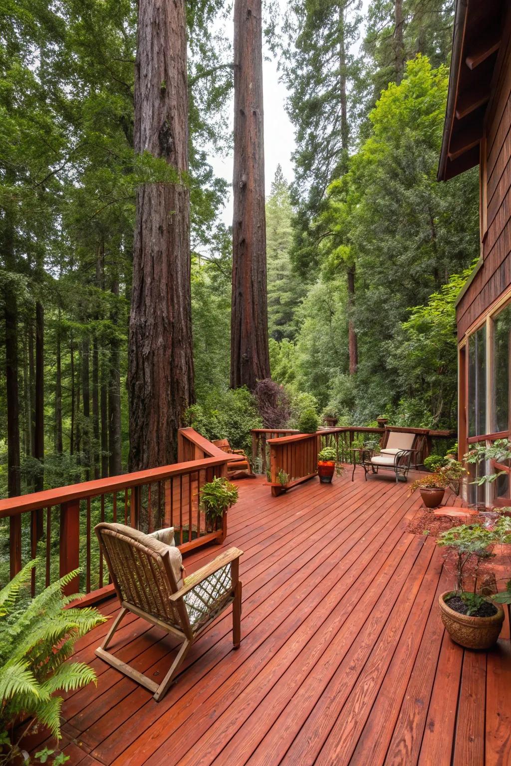 Red cedar decks add a touch of vibrancy and warmth.