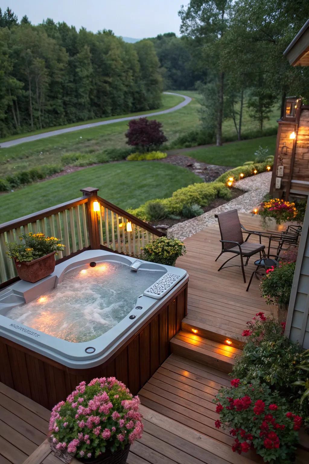 A hydrotherapy tub imparts a hint of extravagance to your deck augmentation.