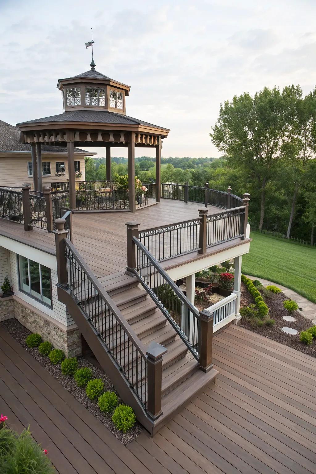Staged fascia design amplifies the architectural charm of any deck.