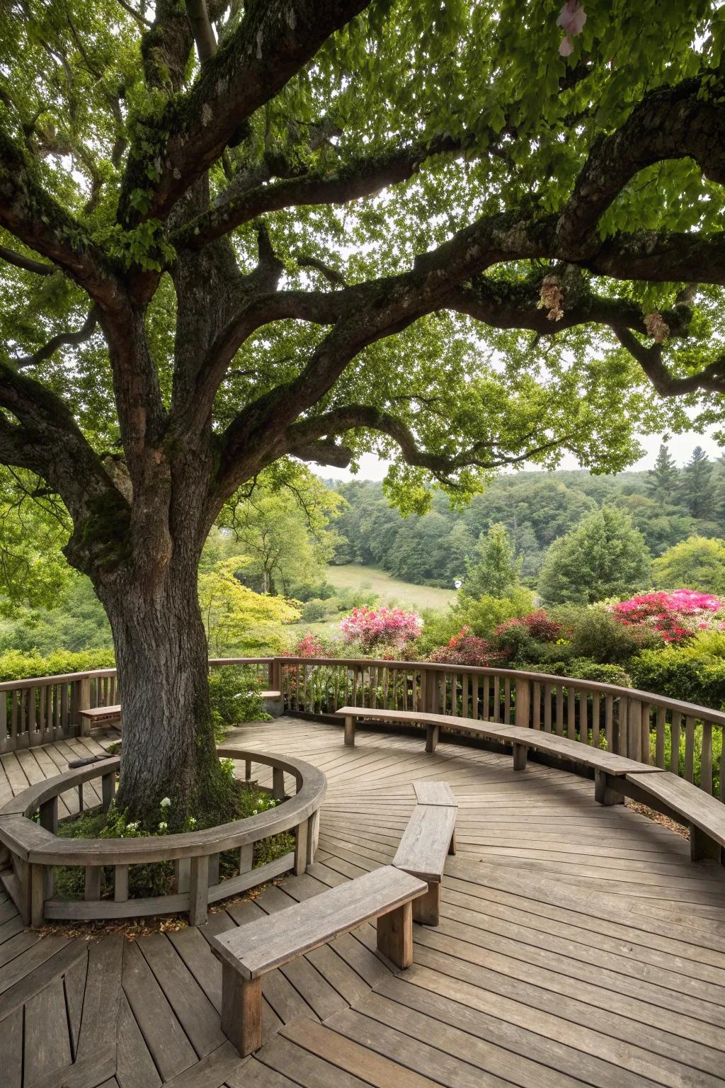Enclosing benches provide expansive vistas and seating.