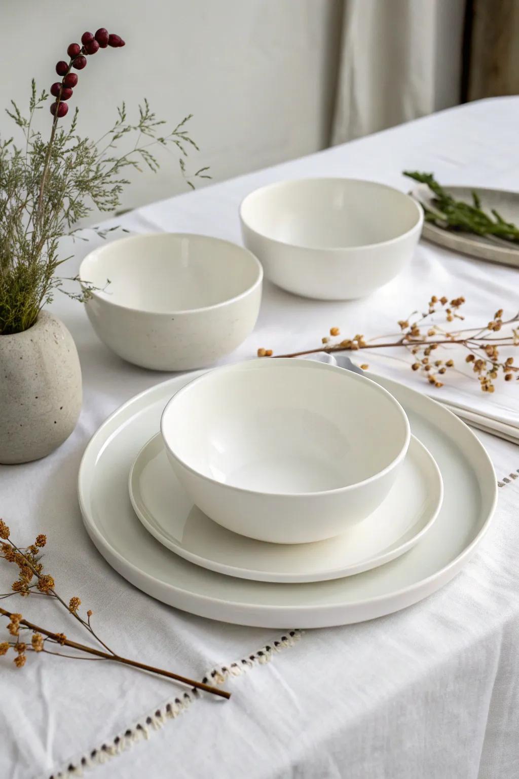 Simple tableware keeps the emphasis on elegance.