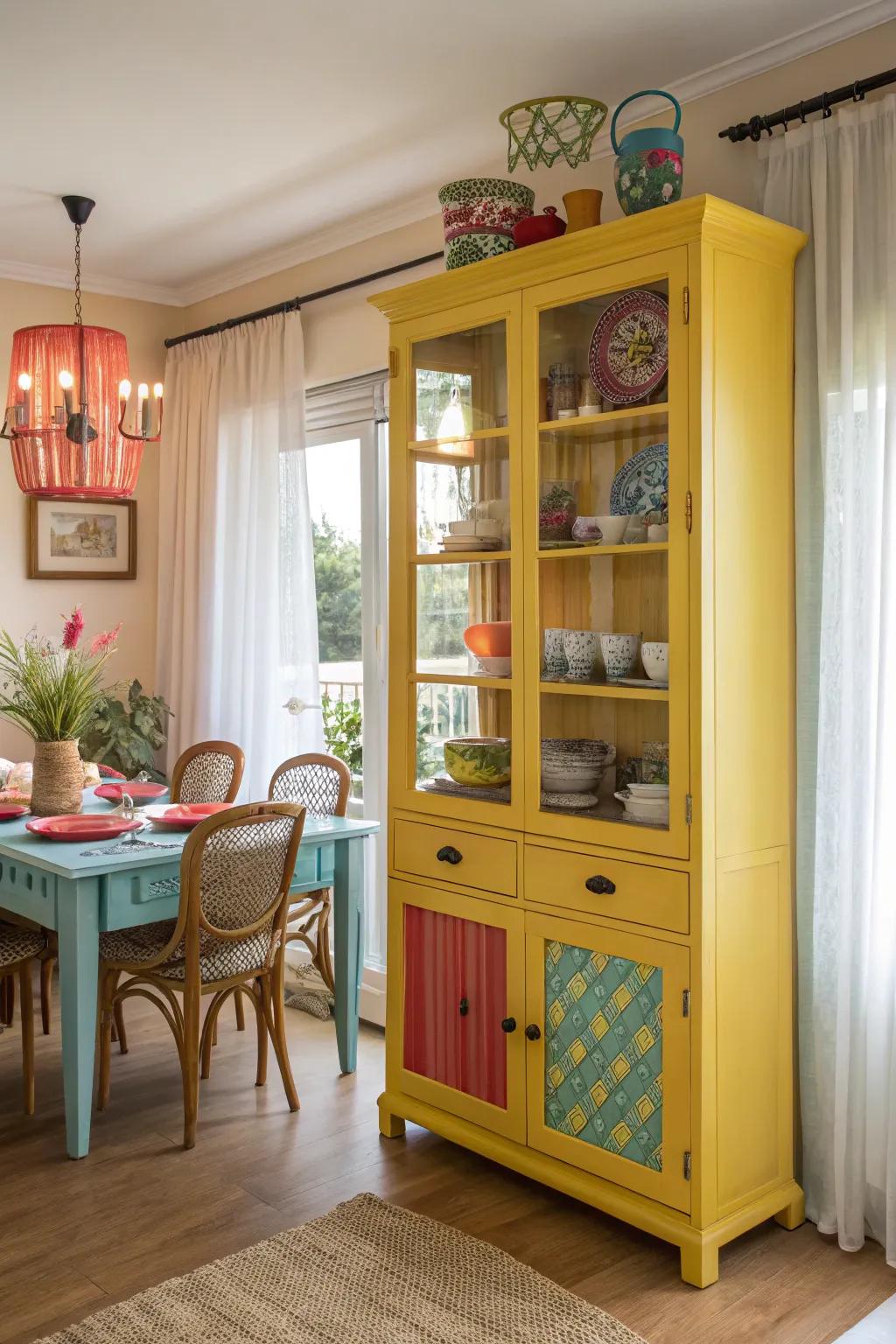 Create a statement with a vibrantly colored cabinet.