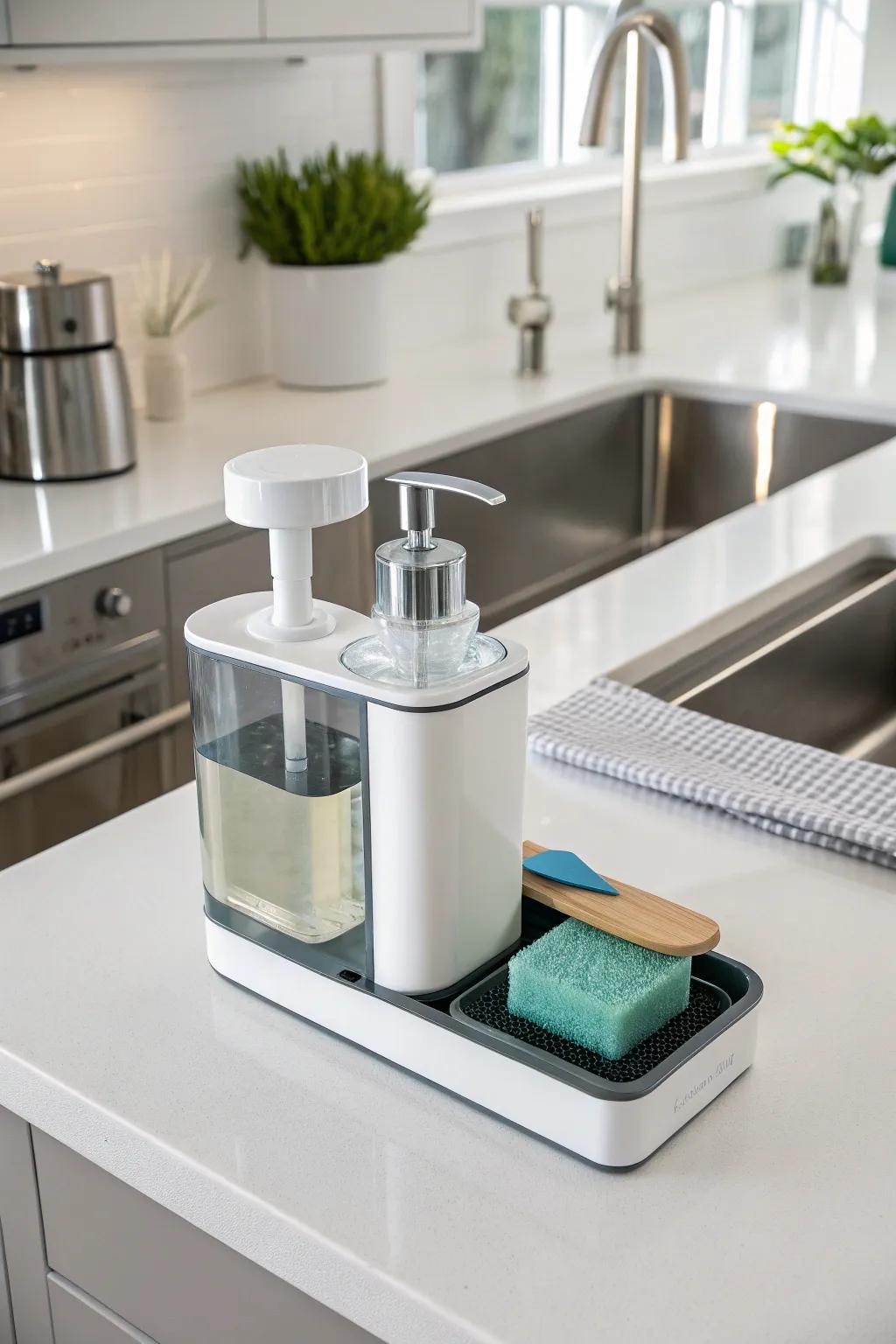 Dual-purpose holders maintain organized countertops.