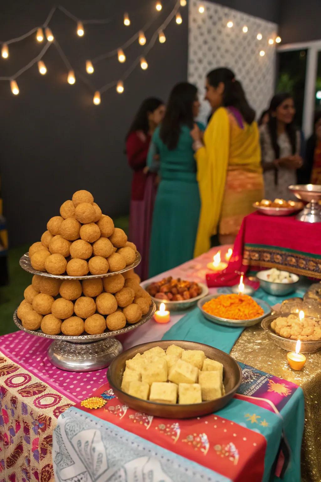 A tempting display of Diwali confections as a celebratory photographic setting.
