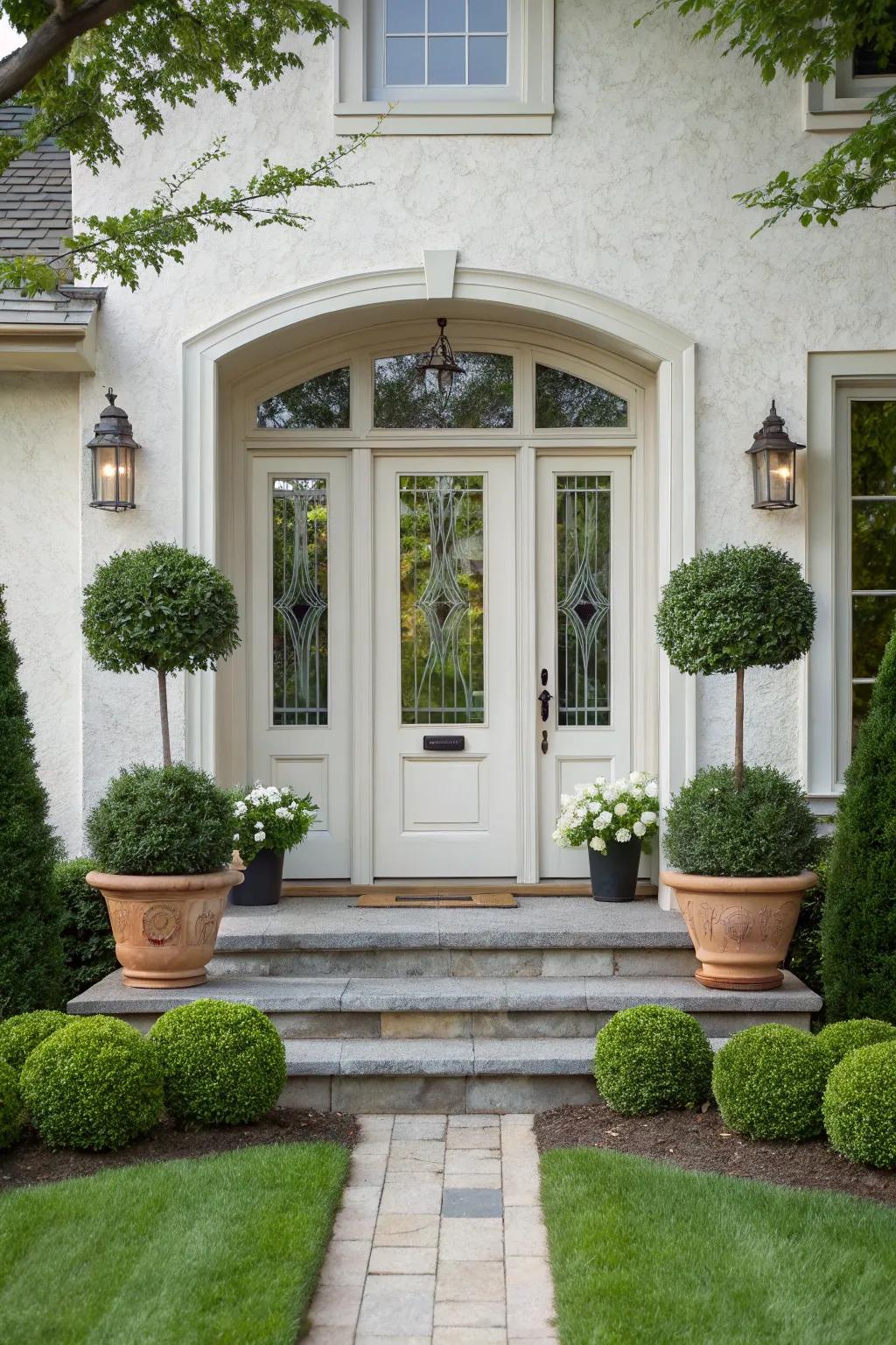 Get architectural poise with a door framed by consistent elements.