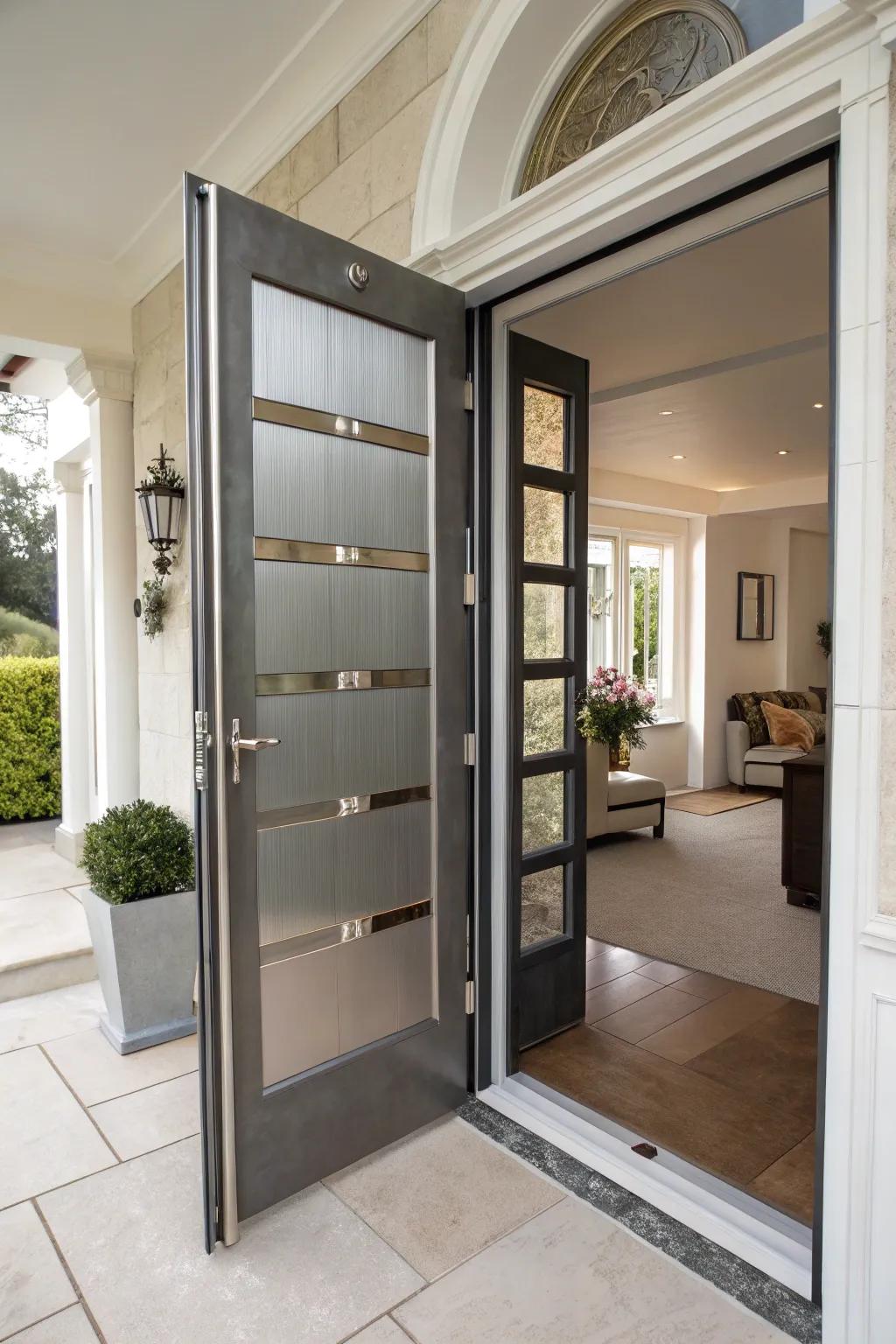 Luxurious appeal using shimmering accent panels.