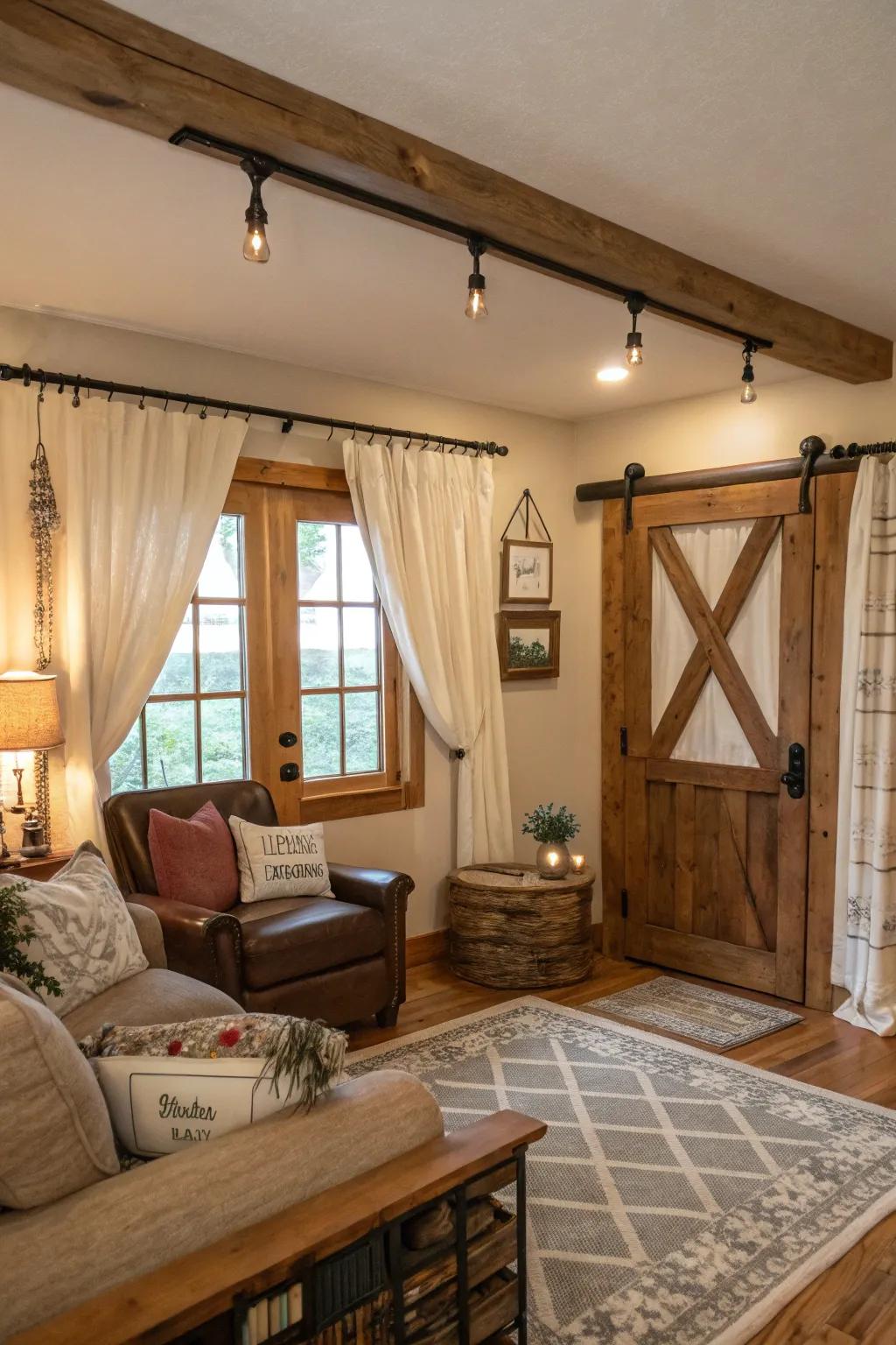 Timber rods evoke countryside charm.