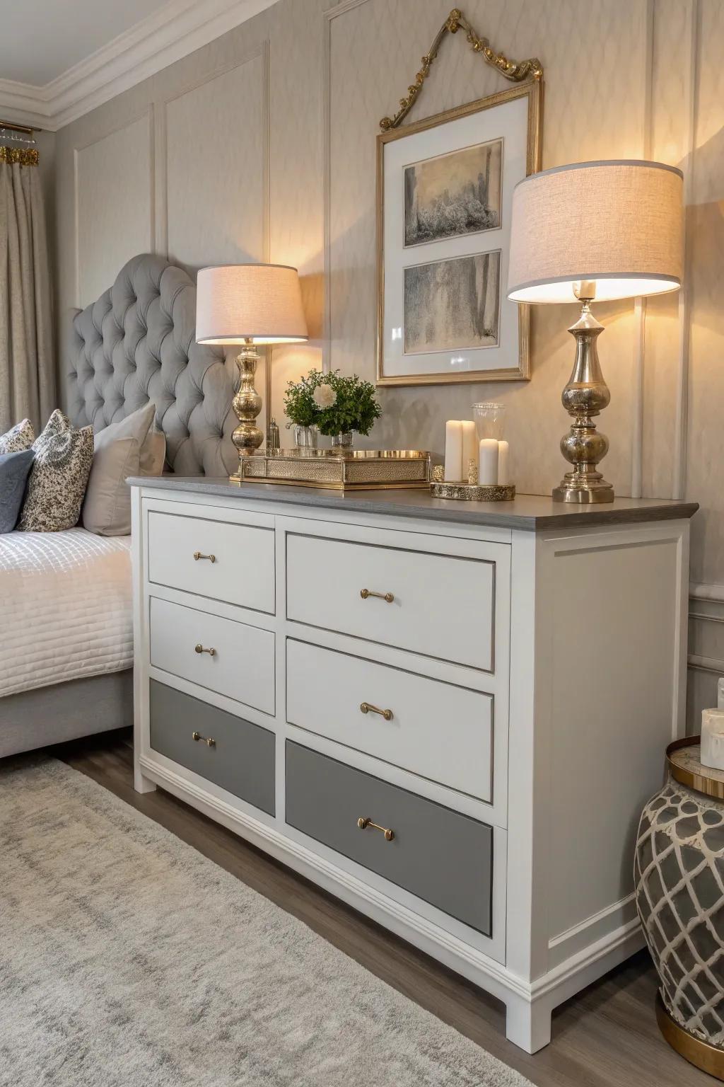 With a dramatic two-tone dresser makeover that combines modern and minimalist elegance, elevate your space.