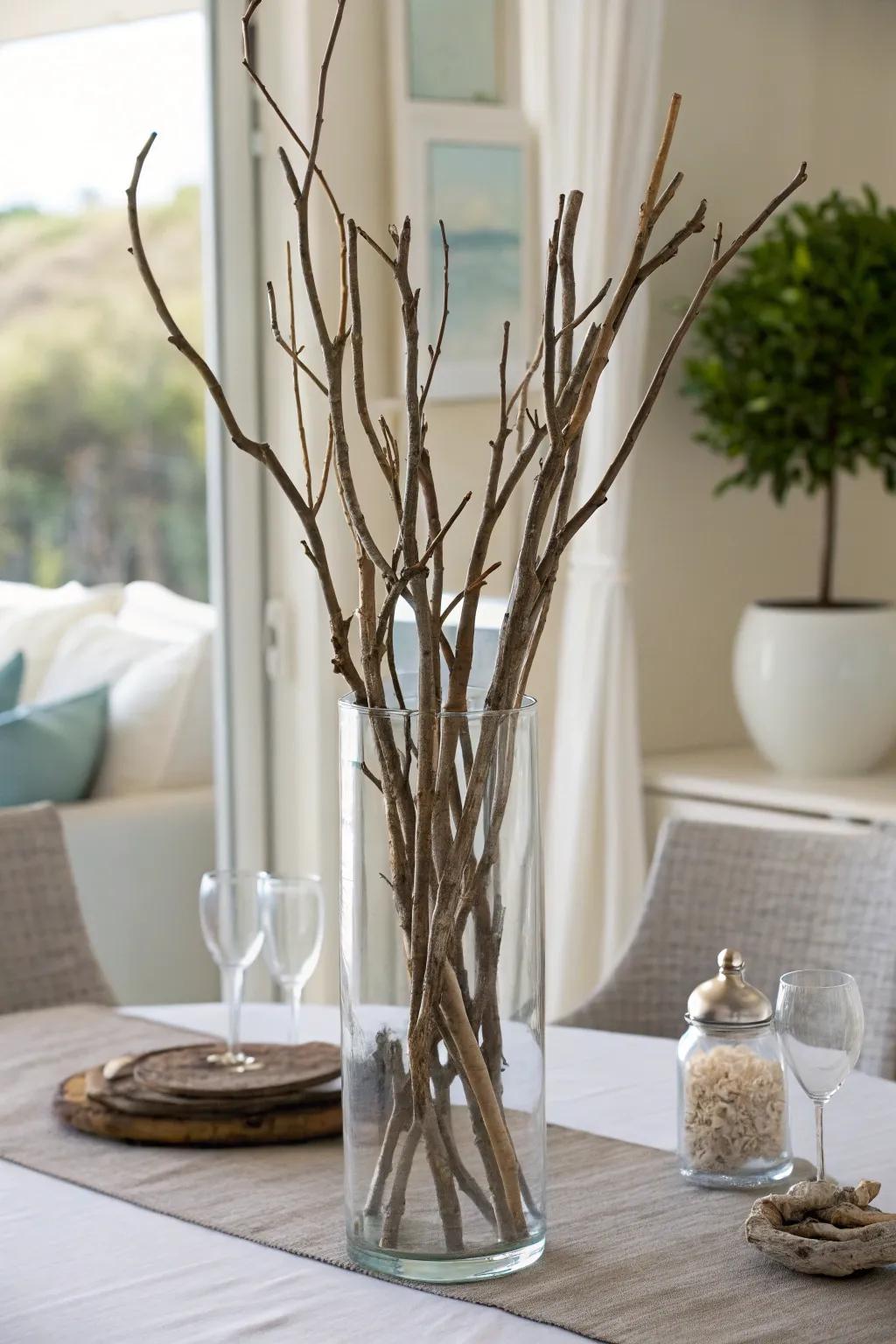 All-natural branch displays present a minimalist aesthetic.