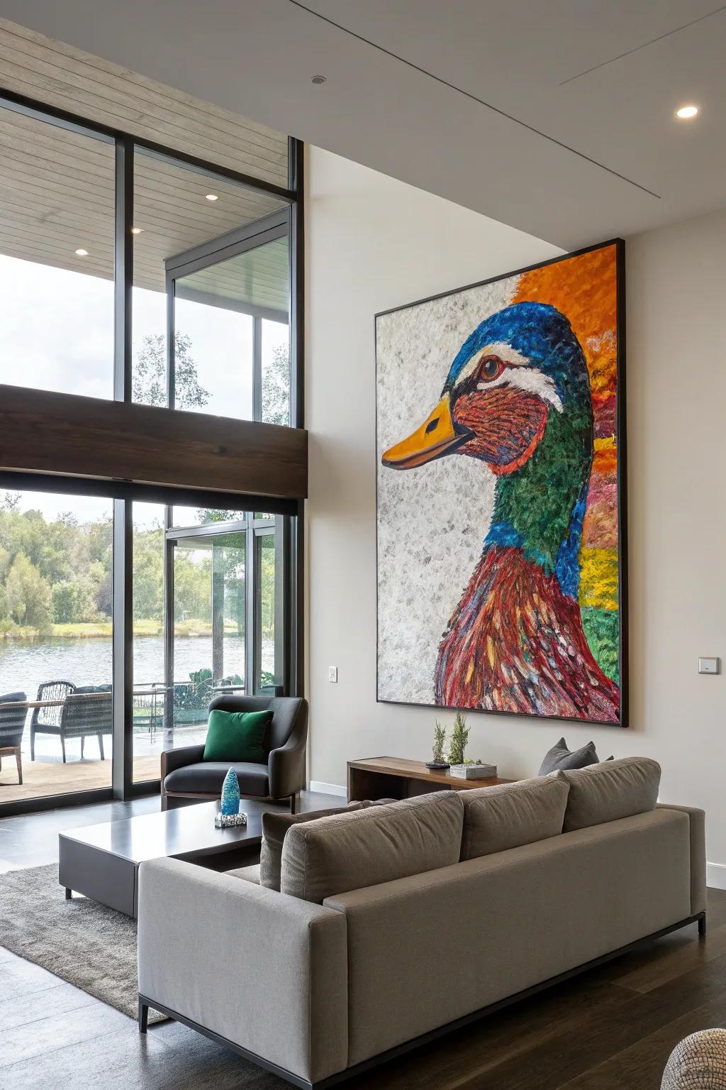 Non-Realism aquatic bird artistry provides a contemporary spin to conventional decor.