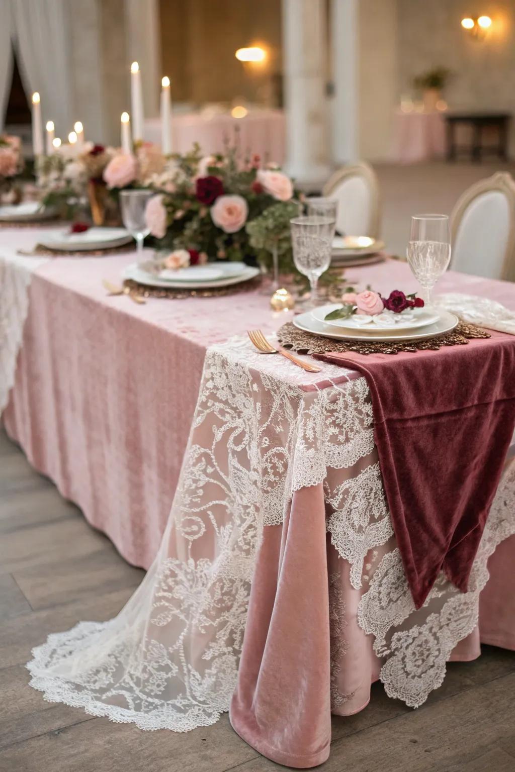 Luxurious lace and soft fabric in vintage rose.