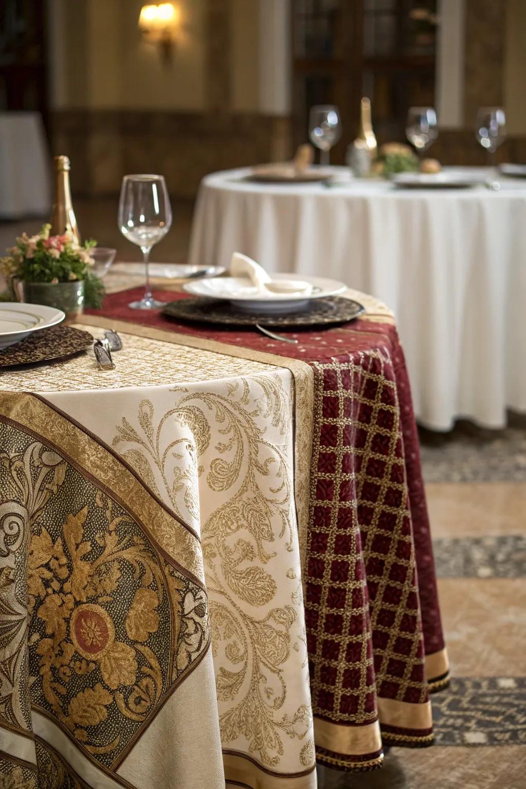 Layered tablecloths that add depth and texture