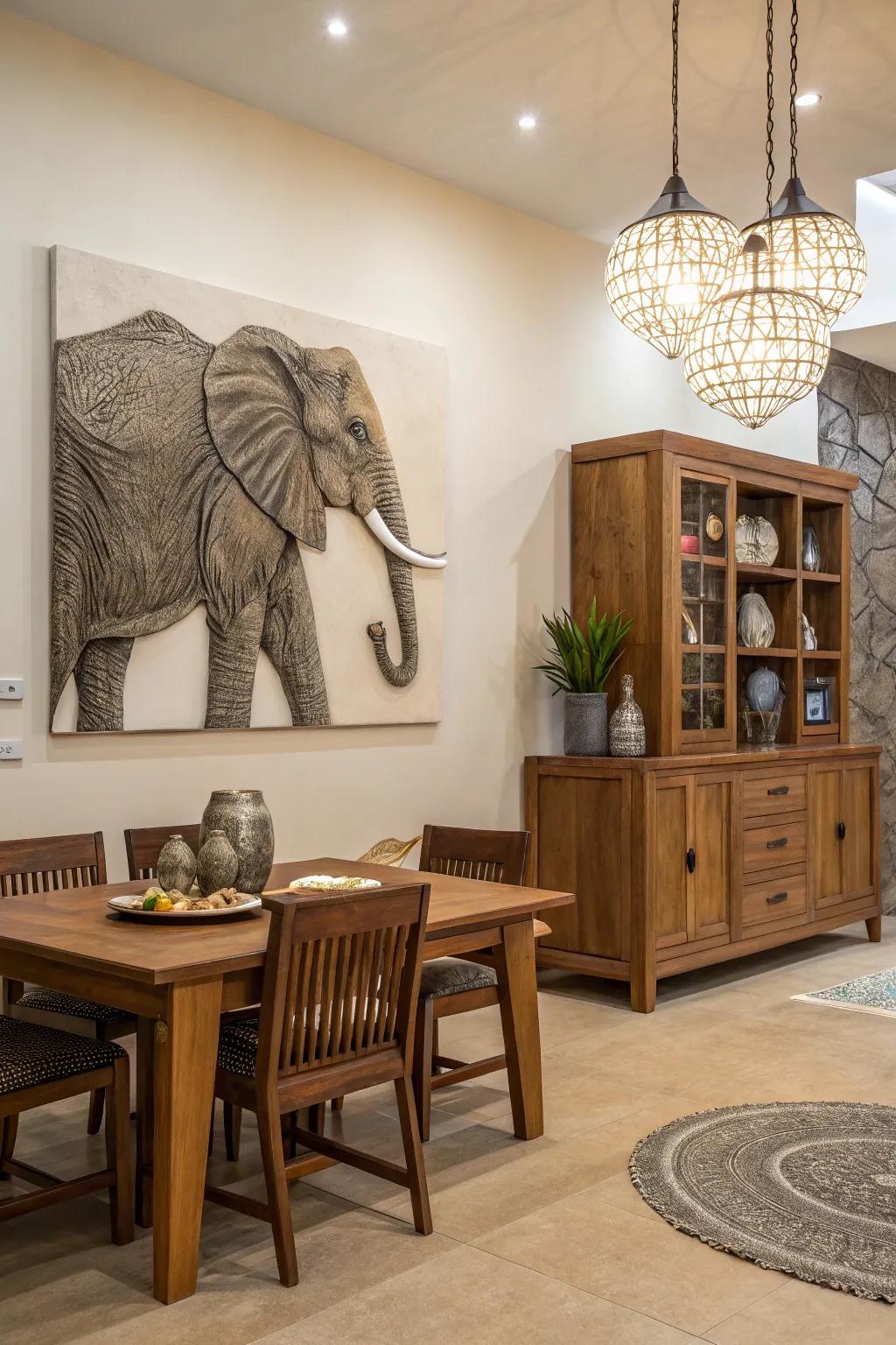 Textured pachyderm art adds depth and interest to any wall.