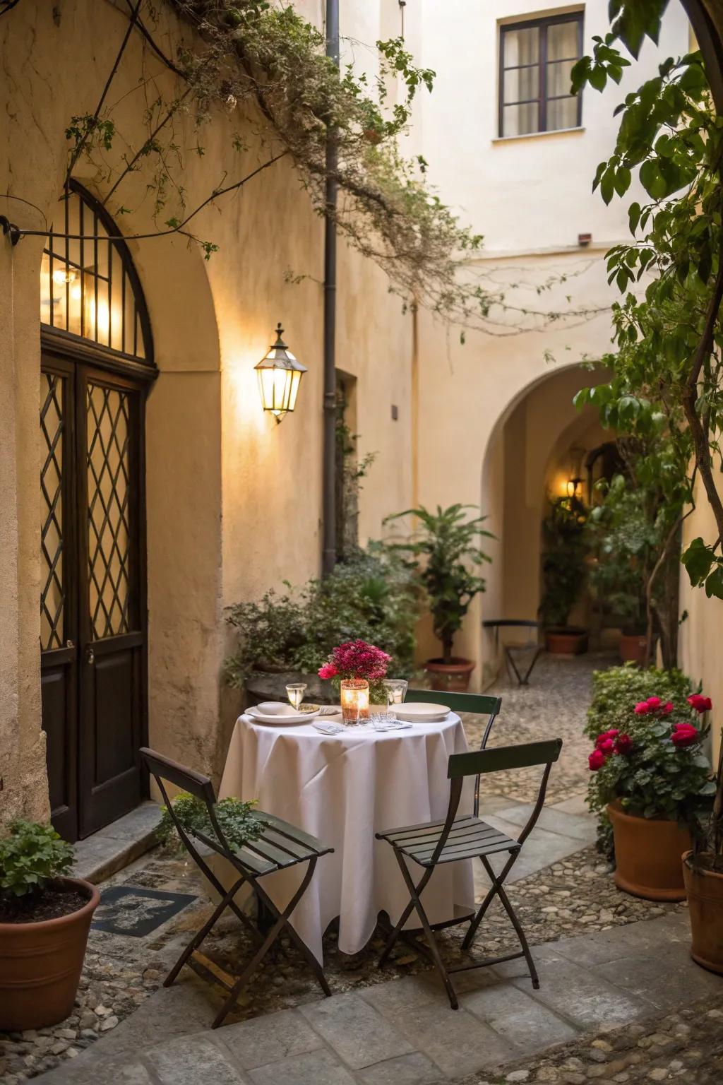 Fashion a welcoming area for outdoor dining in your courtyard.