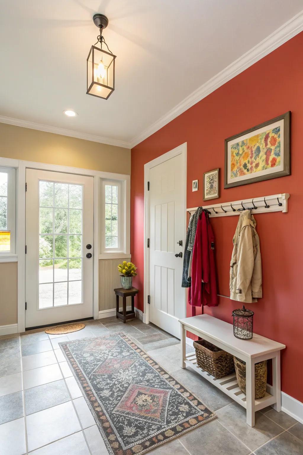 A vivid accent can invigorate the entryway.