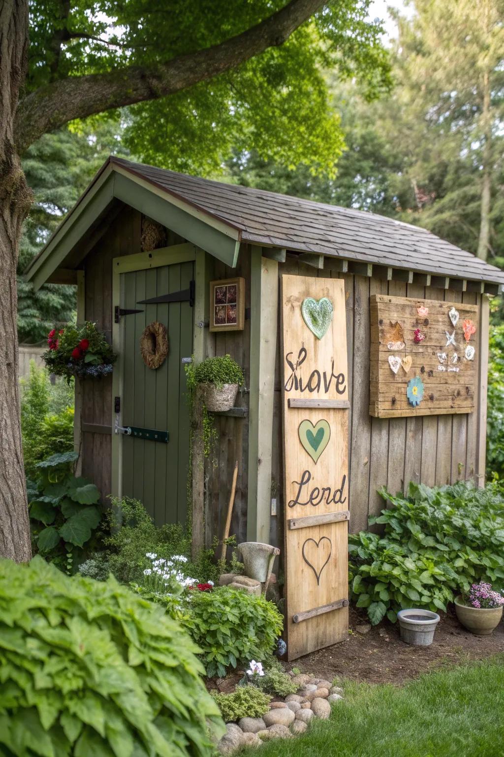 Personalized signage adds character to your shed.