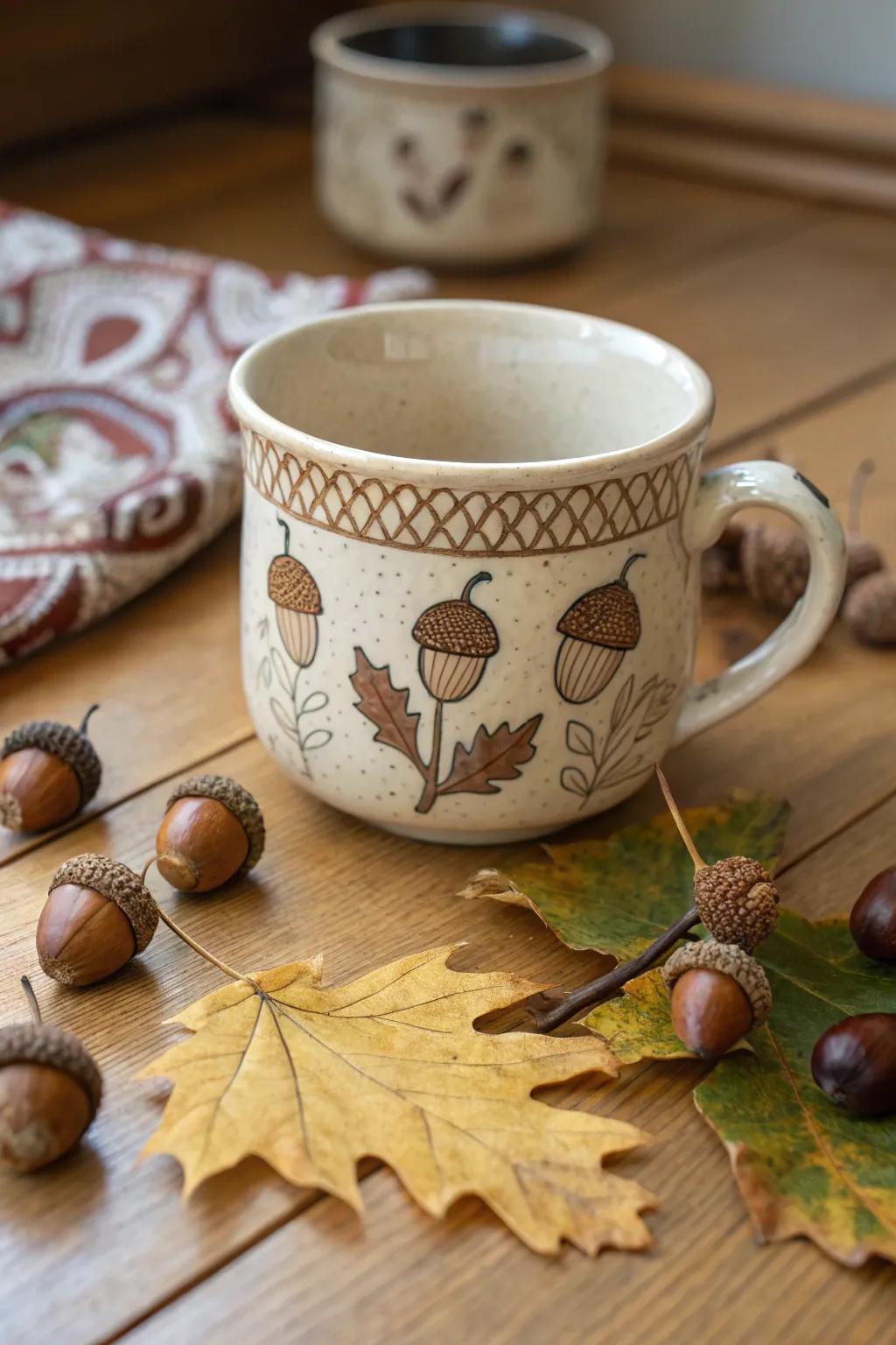 Cup featuring charming nut motifs.