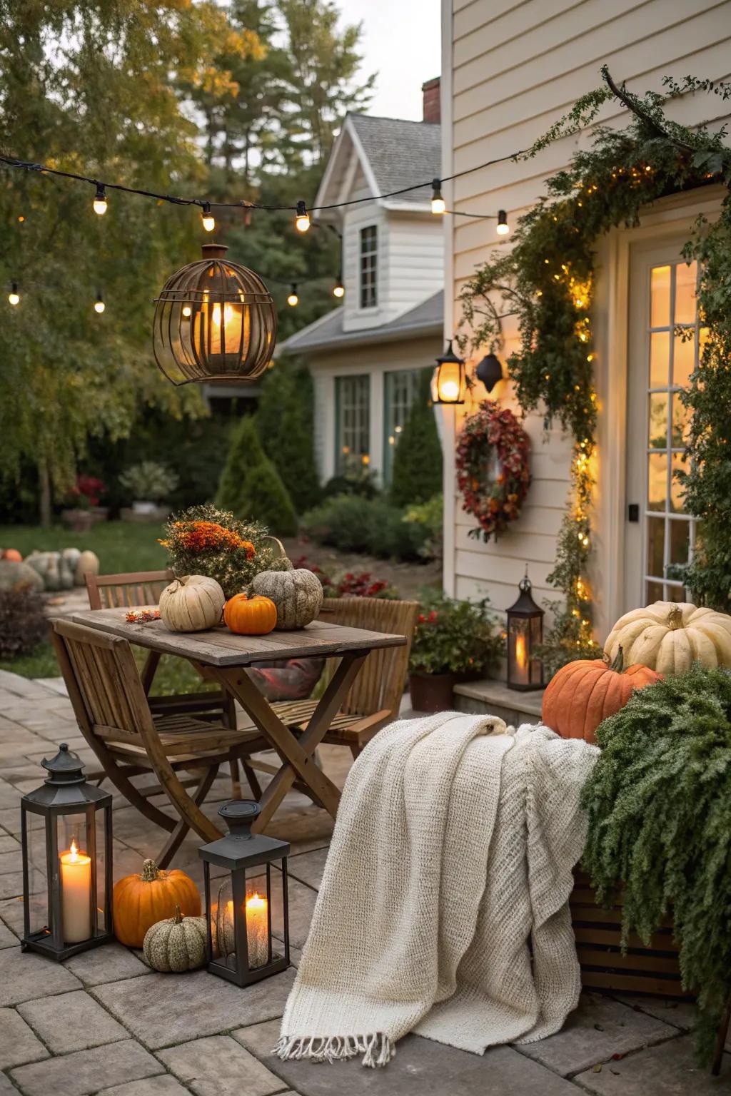Develop a pleasant and inviting outdoor area for autumn relaxation.