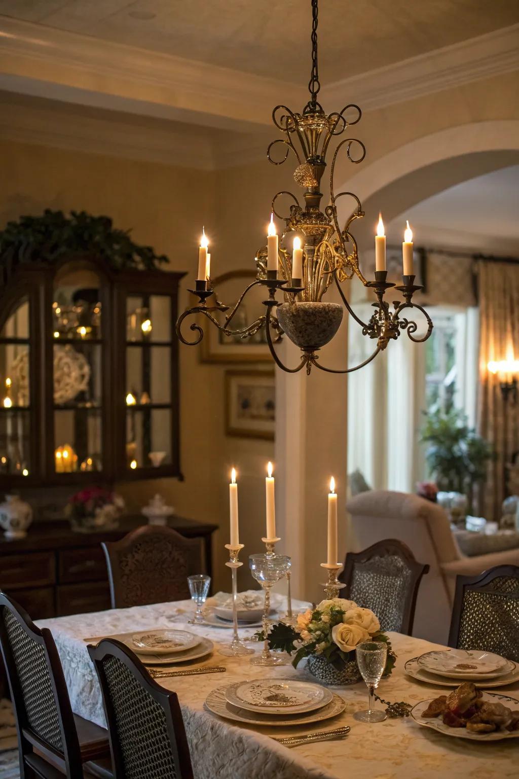 Light-style chandeliers evoke a warm and intimate atmosphere.