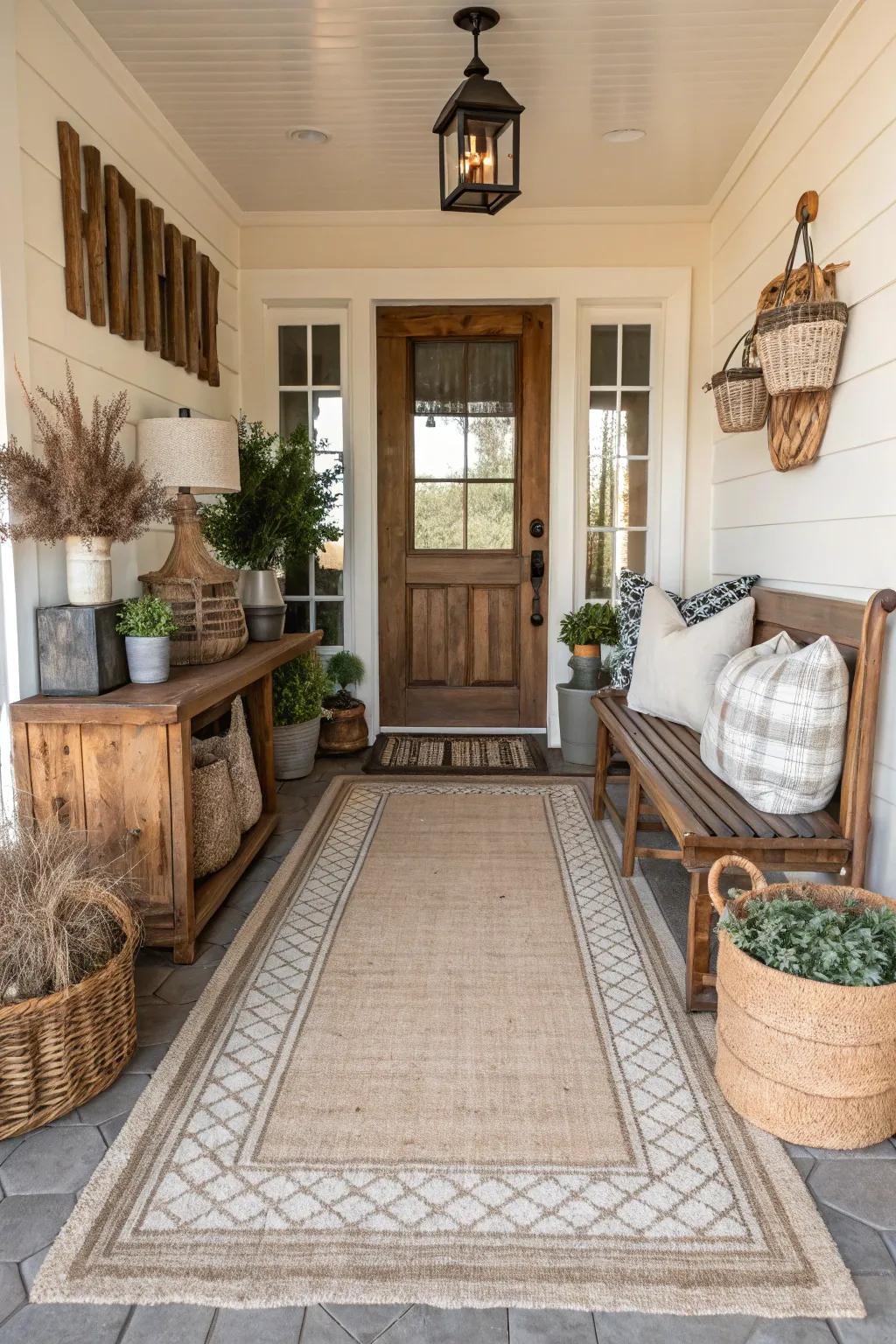 An inviting entryway brought to life with a country-style area rug.