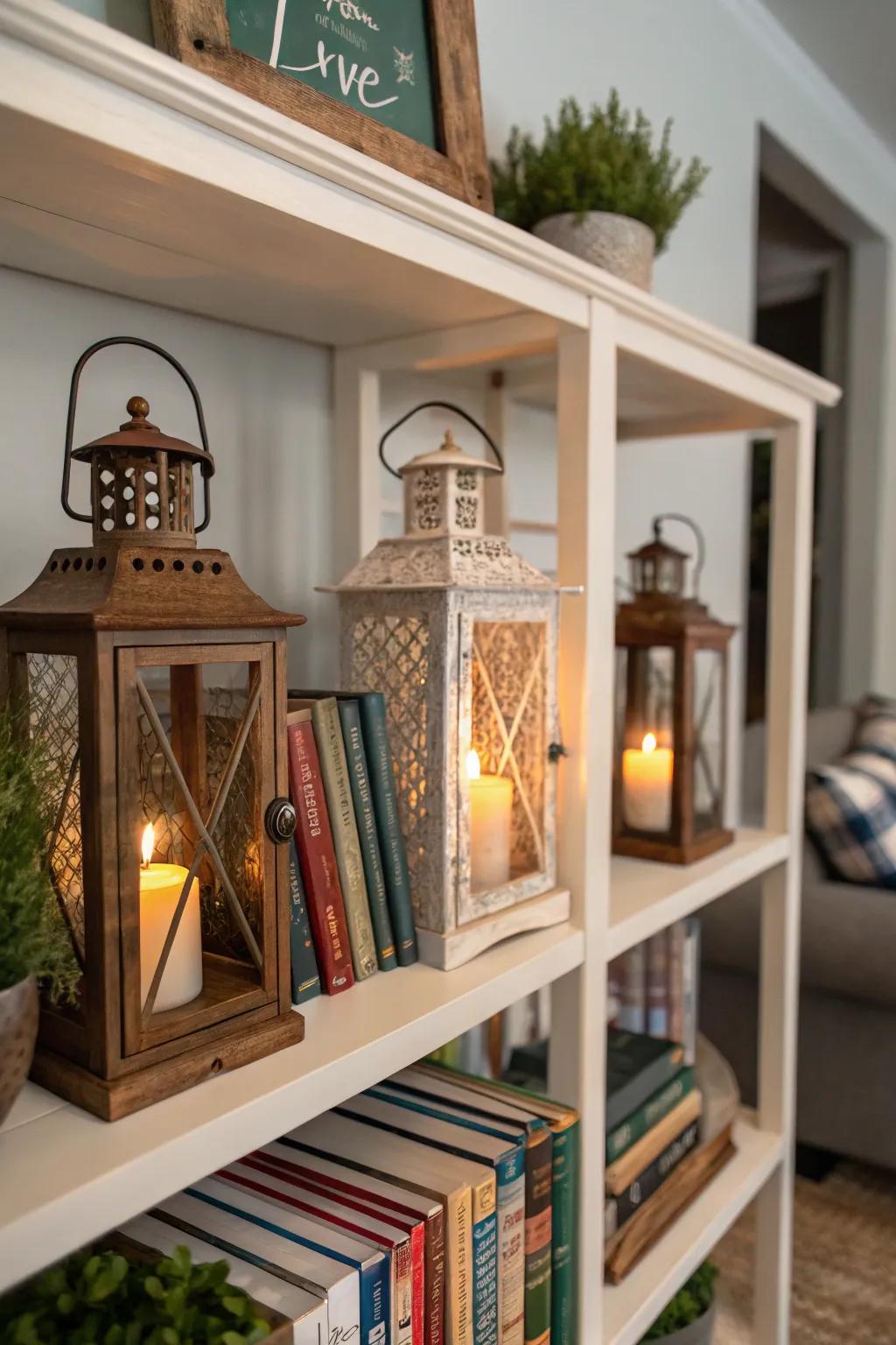 Lights can function as chic book stabilizers.