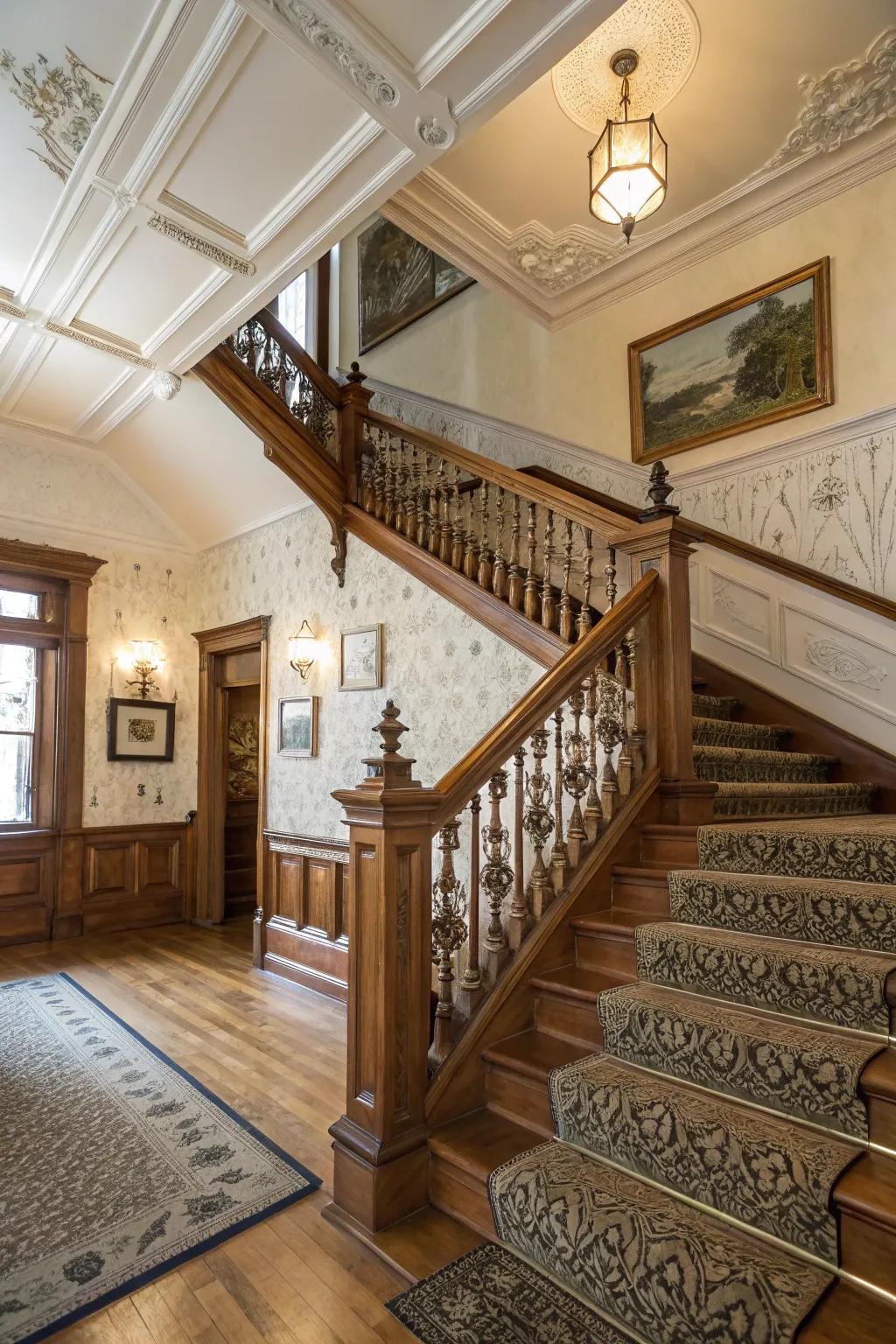 Classic wooden railings infuse enduring appeal to any staircase.