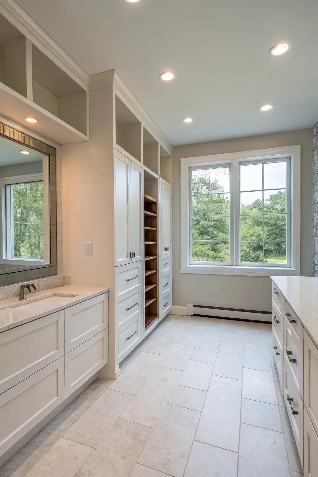 An open design conjures an impression of spaciousness in the bathroom.
