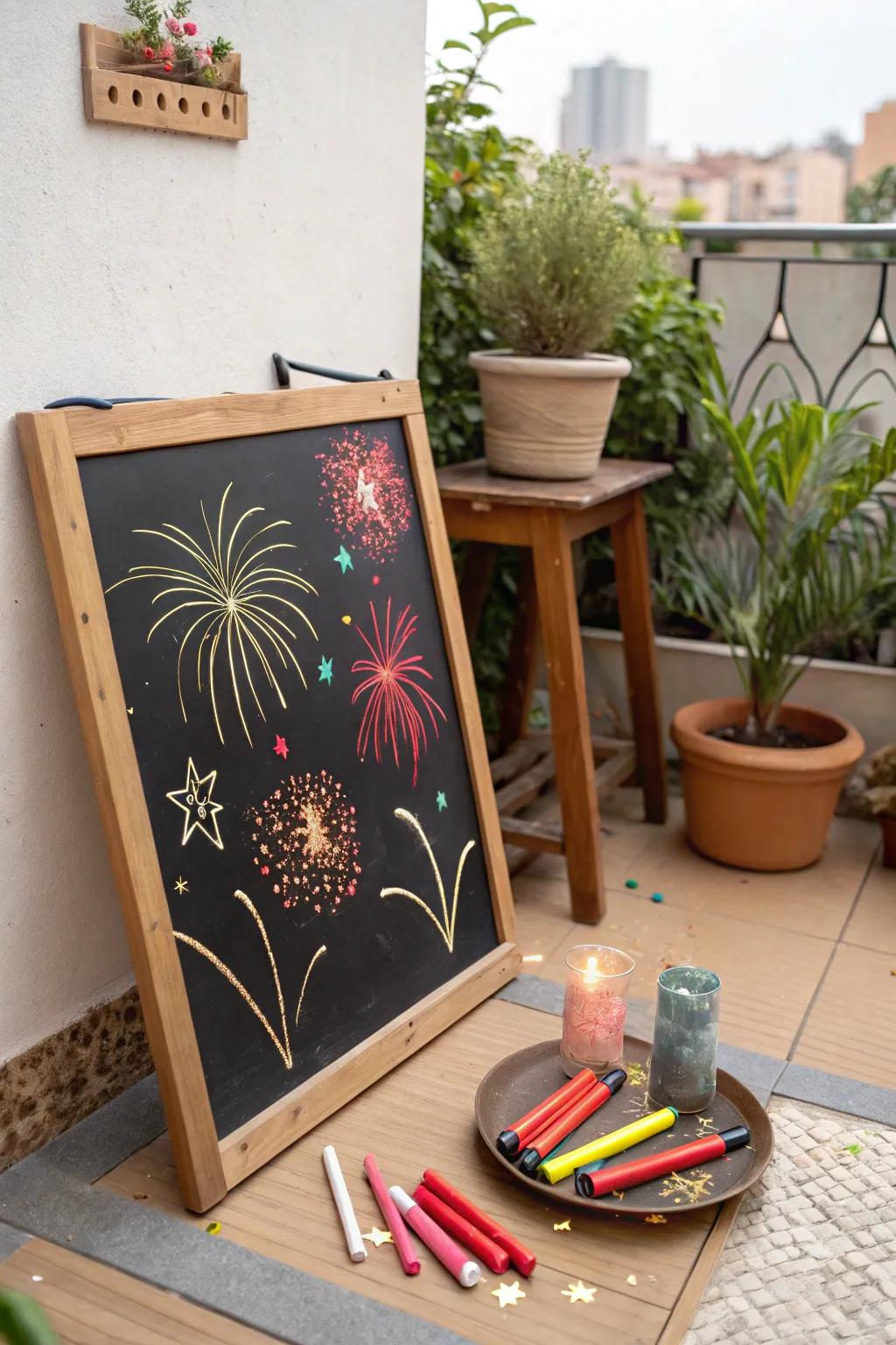 Firecrackers and glimmers inject whimsy into this slate creation.
