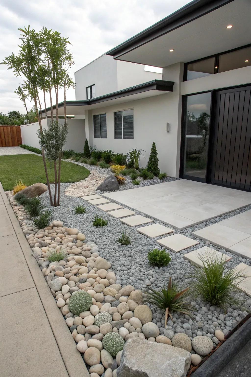 Stones infuse a modern flavor into minimalist landscapes.