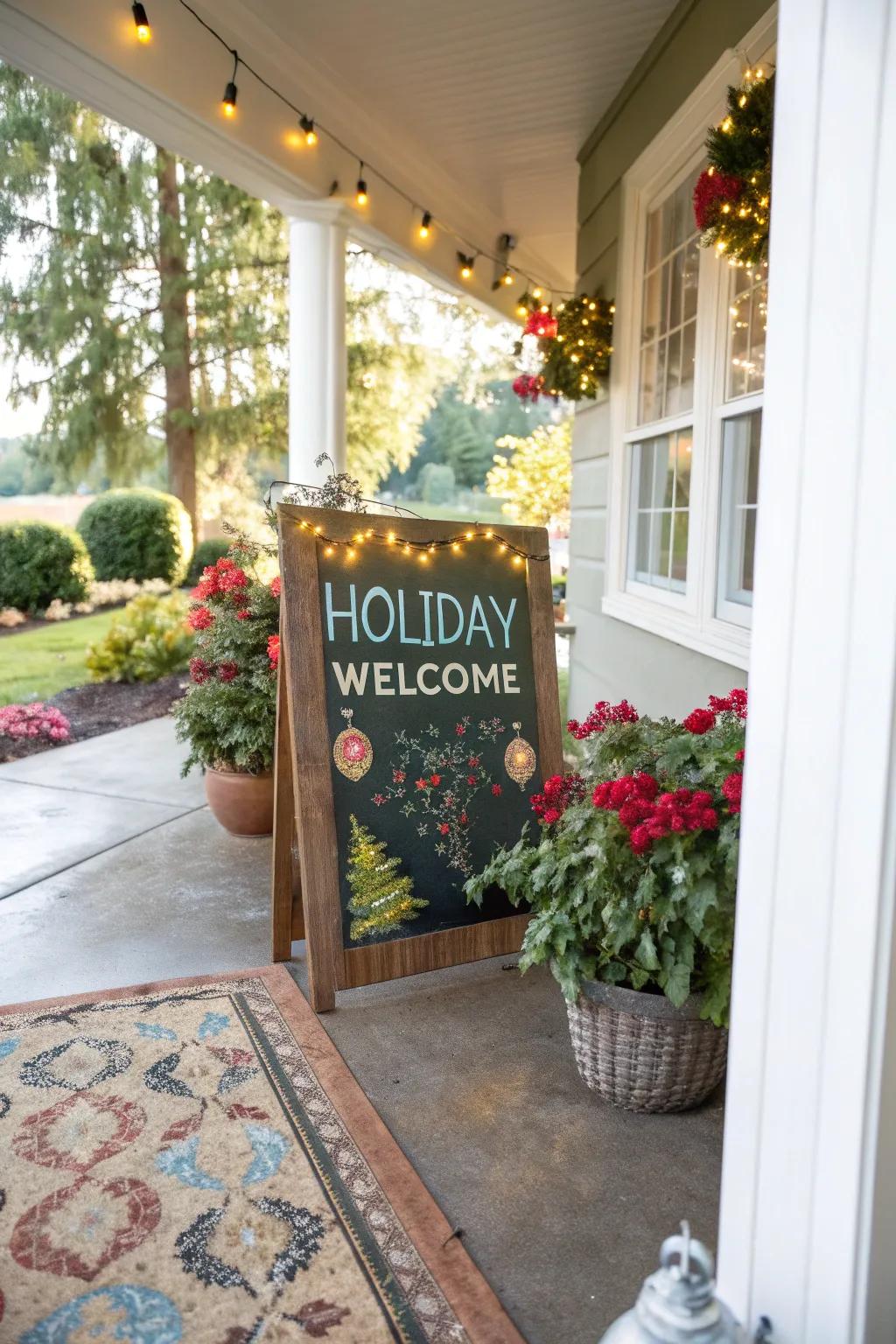 Holiday signs greet visitors using joyful cheer.