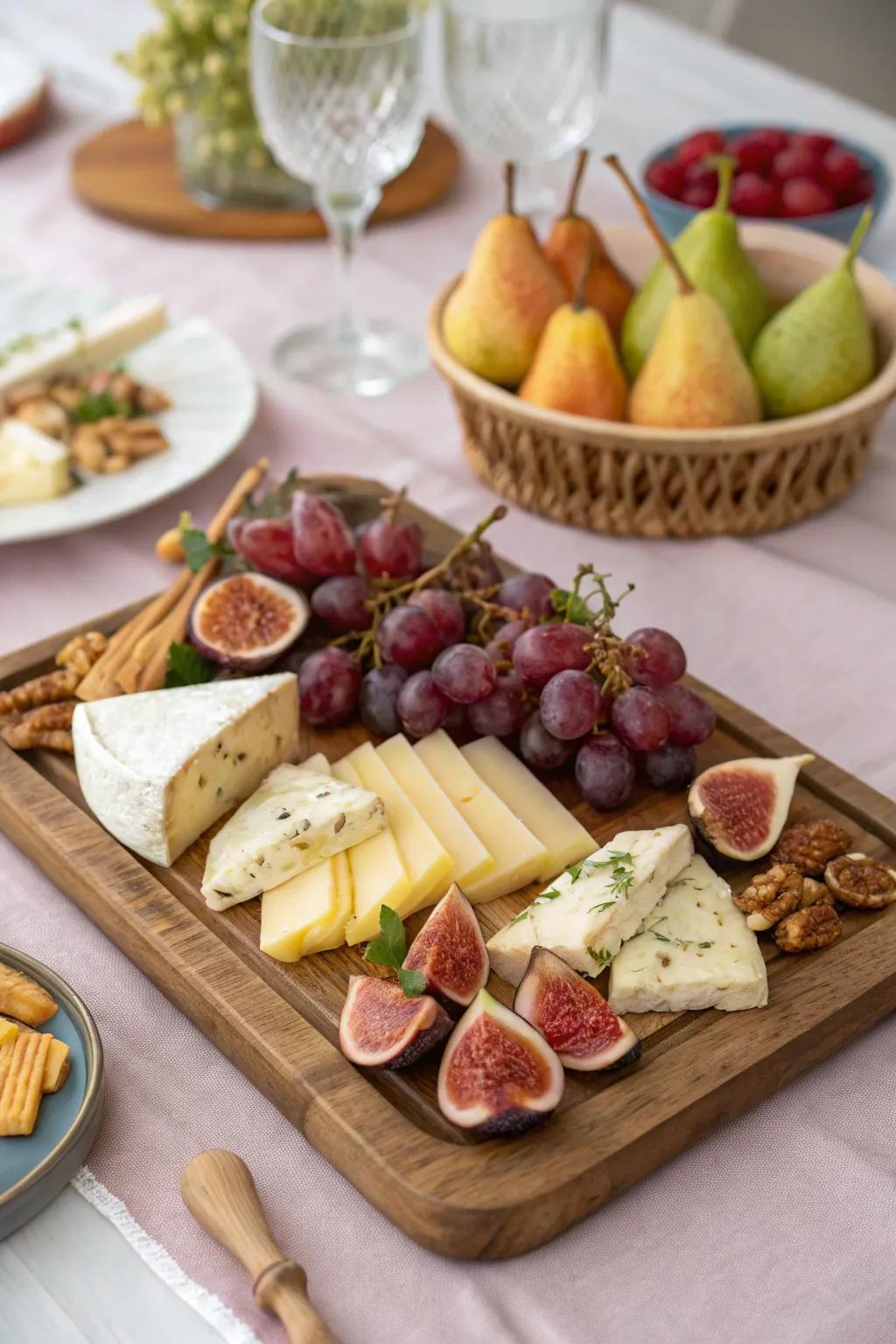 An elegant assortment of fruit and cheese for the sophisticated.