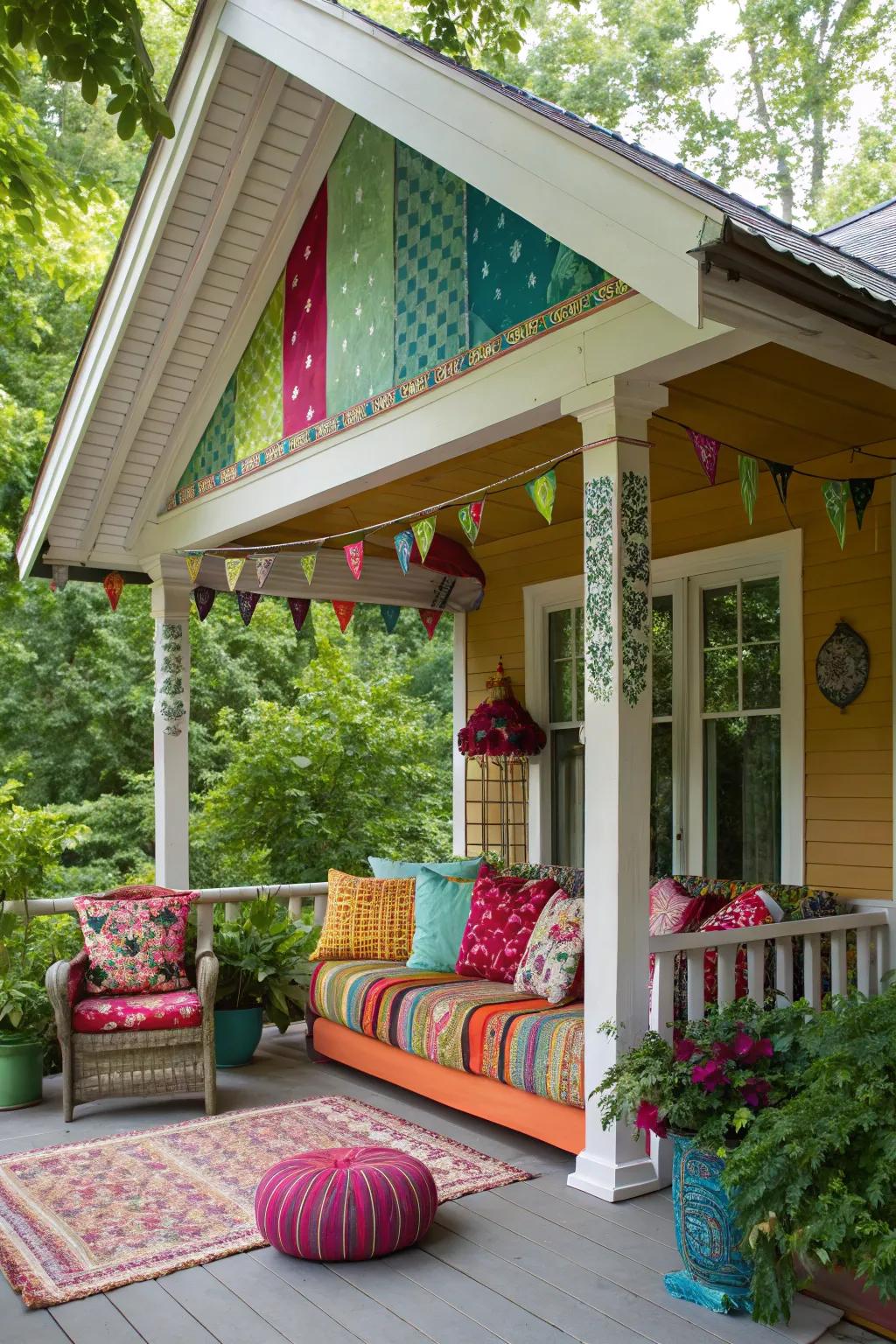 A veranda overflowing with color and imaginative expression.