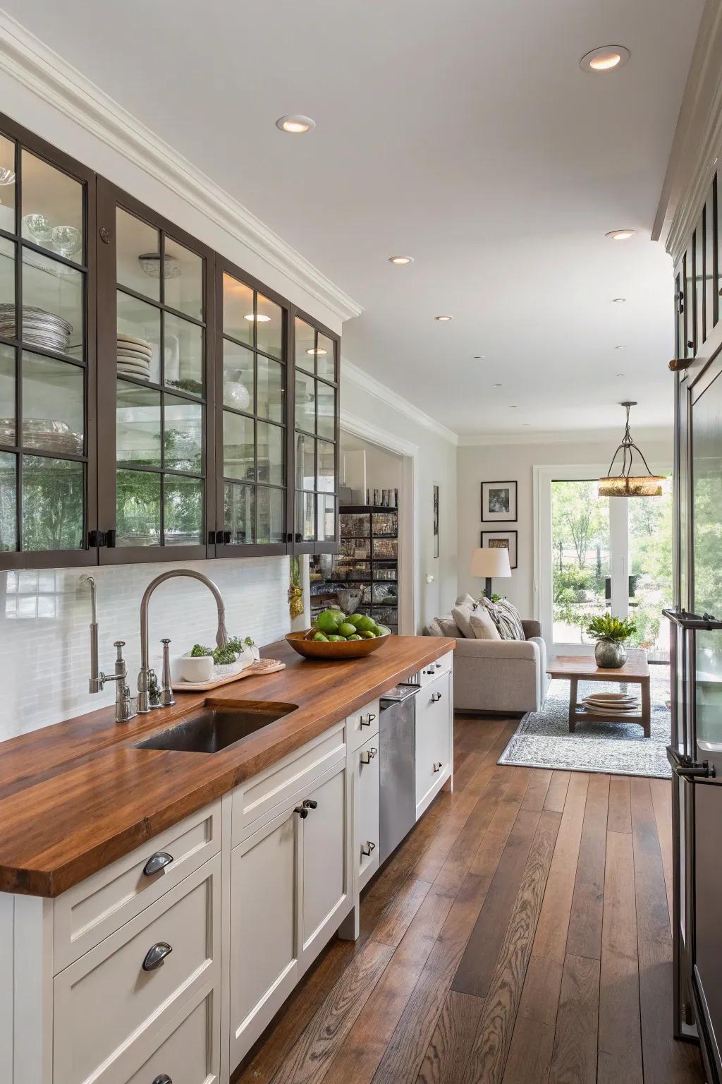 Mixing different materials adds depth and personality to spaces that are connected.