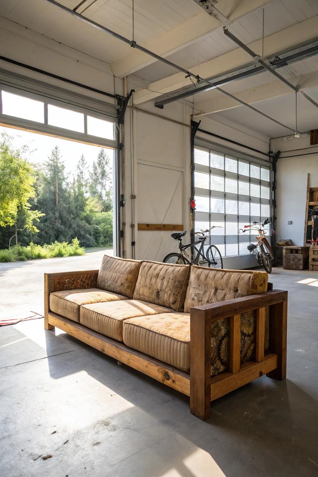 An outdoor-inspired seat brings ease and versatility to your garage.