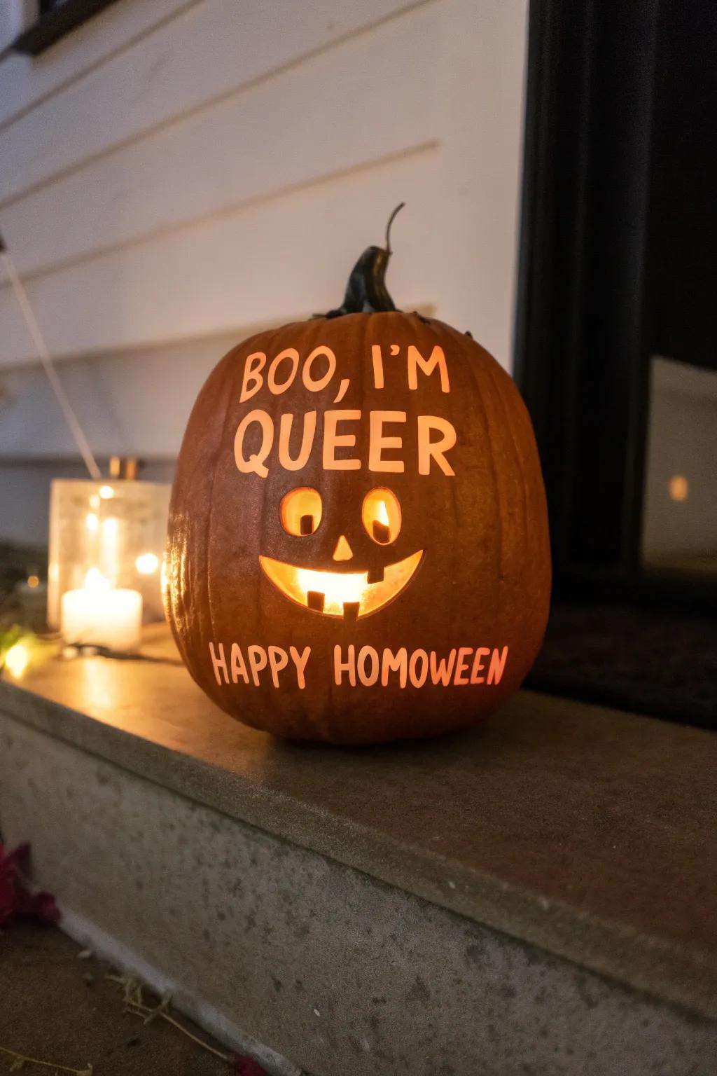 A pumpkin with amusing inscriptions, contributing humor and pride to Halloween celebrations.