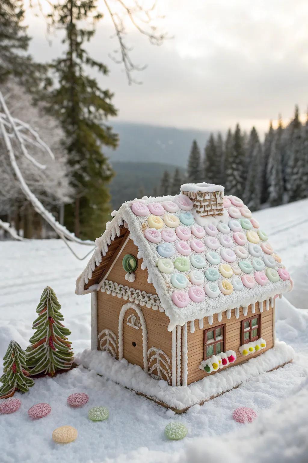 Fluffy sugary accumulation introduces a buoyant and welcoming sensation to gingerbread edifices.