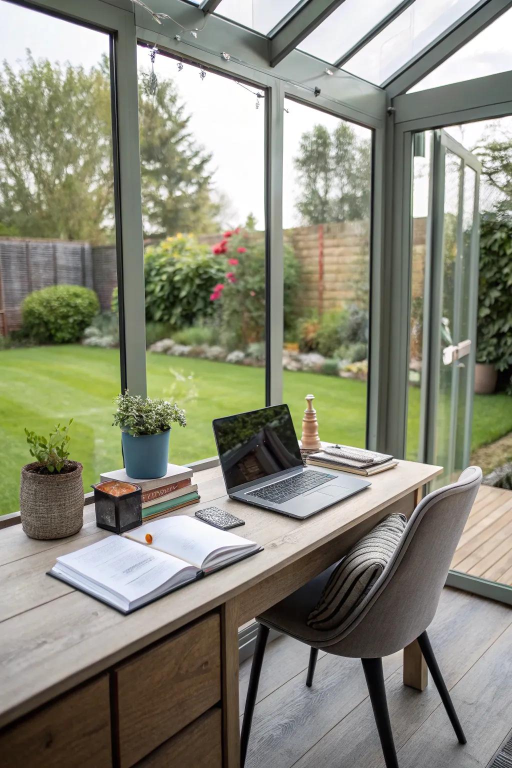A tranquil home-based office providing stirring vista views.