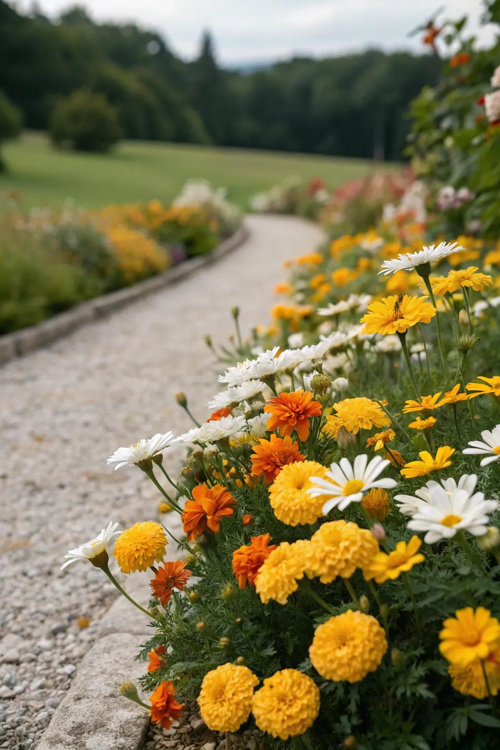 A colorful array of blooms interspersed within a stone garden