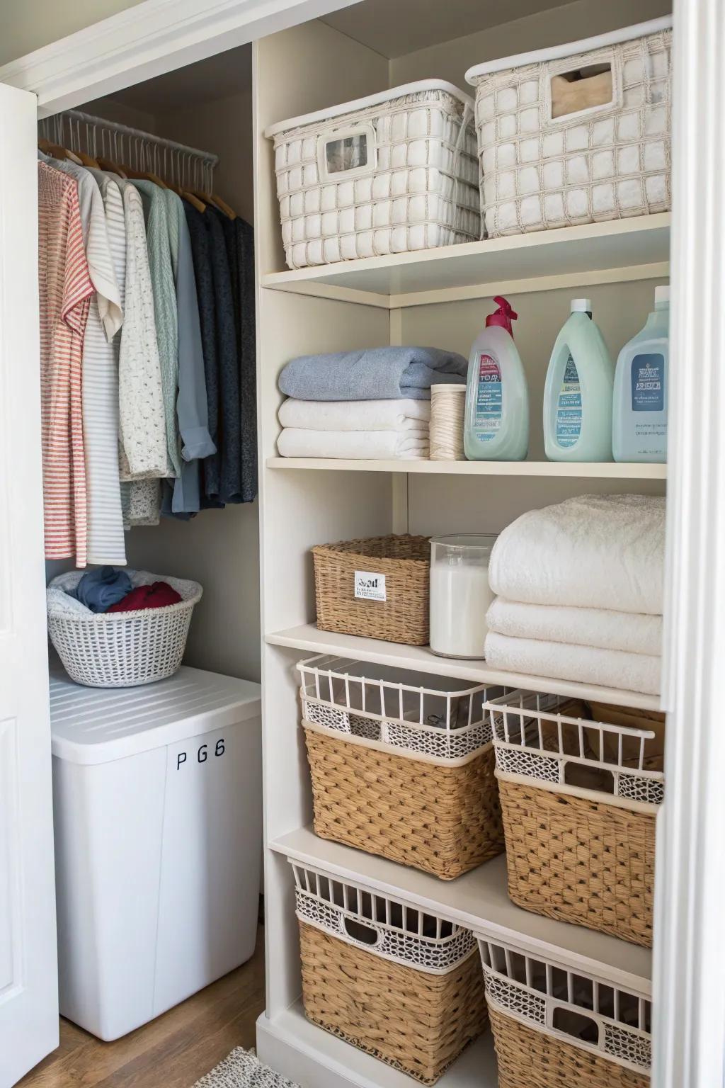 Baskets and containers mean a well-organized area.