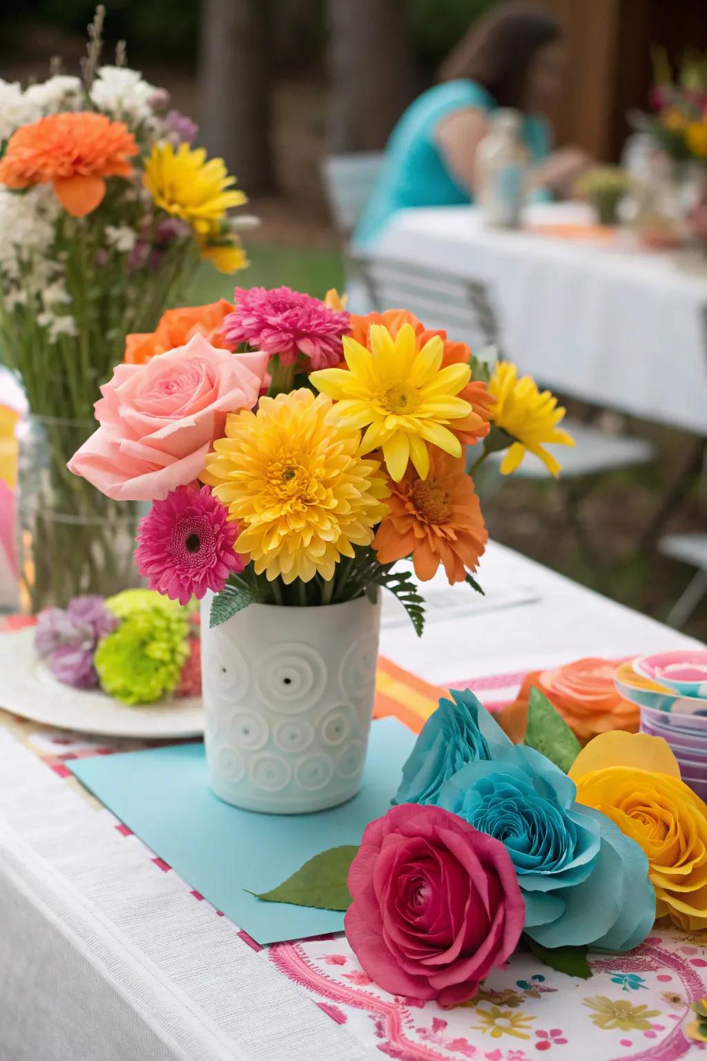 Floral decorations infusing a refreshing touch into the party’s ambiance.