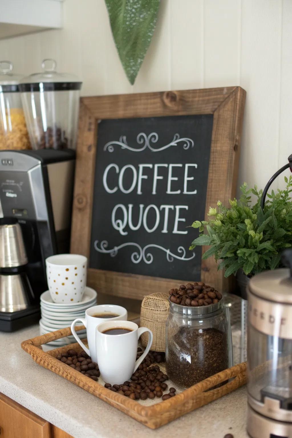 Themed details customize and enhance your coffee station's charm.