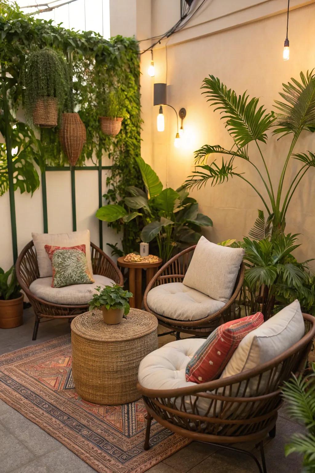 Fashion cozy nooks with soft rests and flora for a welcoming atmosphere.