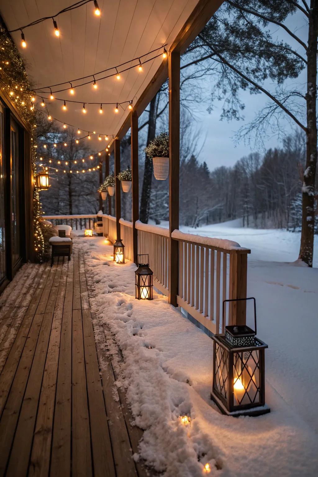 Decorative lights add warmth and beauty to your deck in the winter.