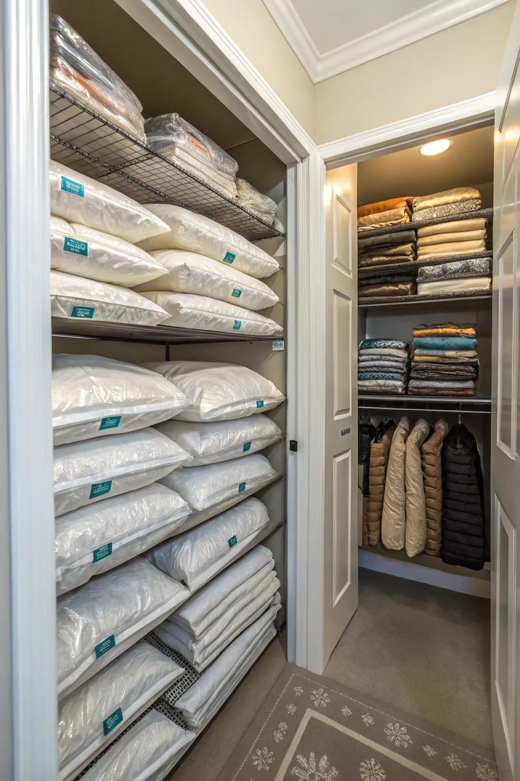 Rotate and store out-of-season items efficiently to maintain an organized closet.