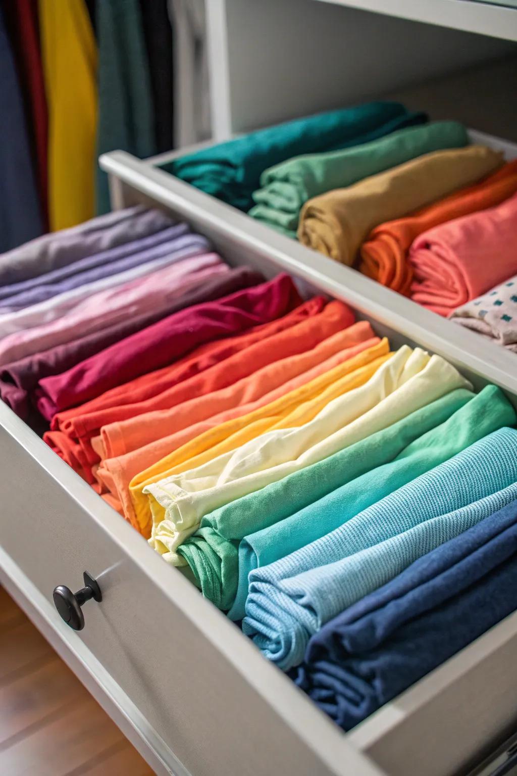Decorative garment arrangement delivers a visually appealing and pragmatic drawer system.